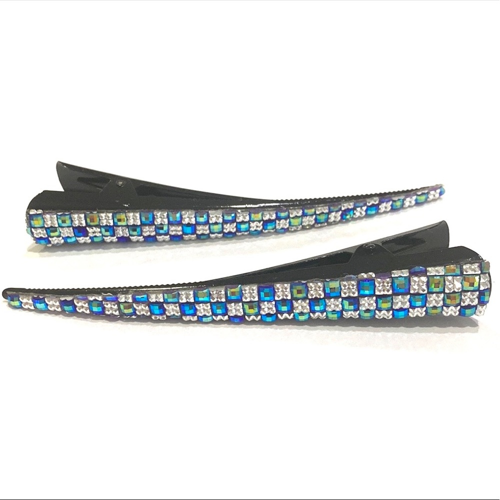 Updo Hair Clips Set Of 2 Shimmering Blue Squares